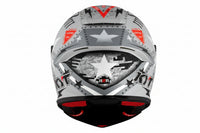 KYT R2R Assault motorcycle helmet  fighter pilot with star design in matt grey and red accents on a white background