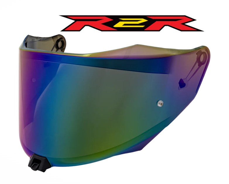 Rainbow Motorcycle helmet visor with gradient color and 'R2R' logo above