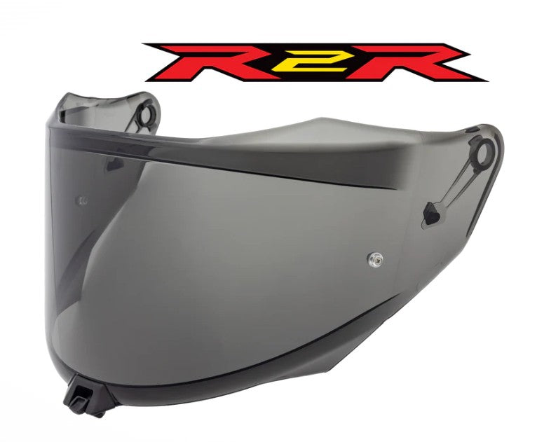 Light Gray motorcycle helmet visor with R2R logo on a white background