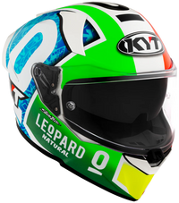 Colourful KYT R2R Misano Replica Motorcycle Helmet Right side with visible branding on a white background