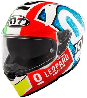 Colorful KYT R2R Misano Replica Motorcycle Helmet left side visible branding on a white background