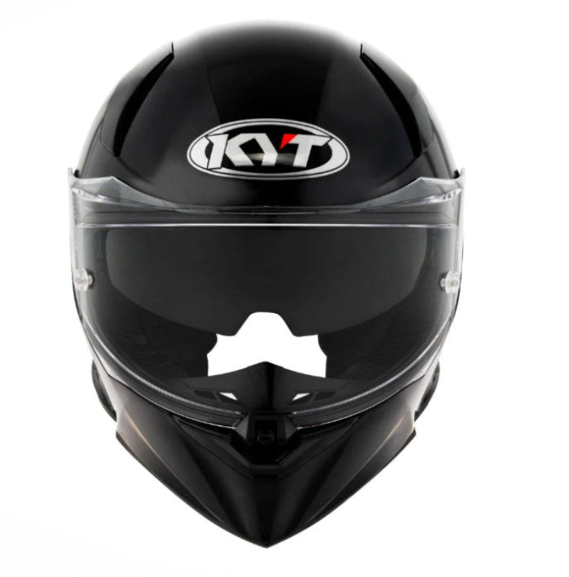 Glossy Black motorcycle helmet with clear visor on a white background