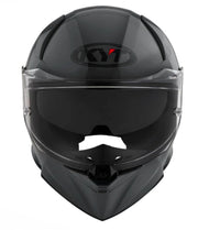 Glossy Black motorcycle helmet with clear visor on a white background