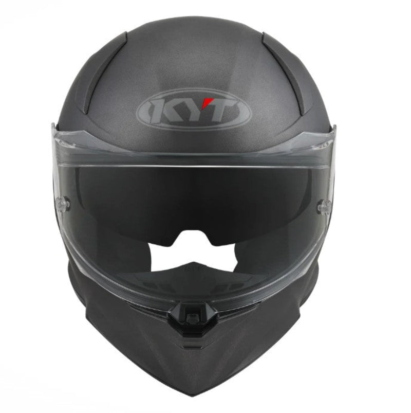 Gunmetal Grey motorcycle helmet with clear visor on a white background