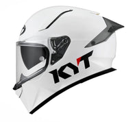White motorcycle helmet with a brand logo on a white background