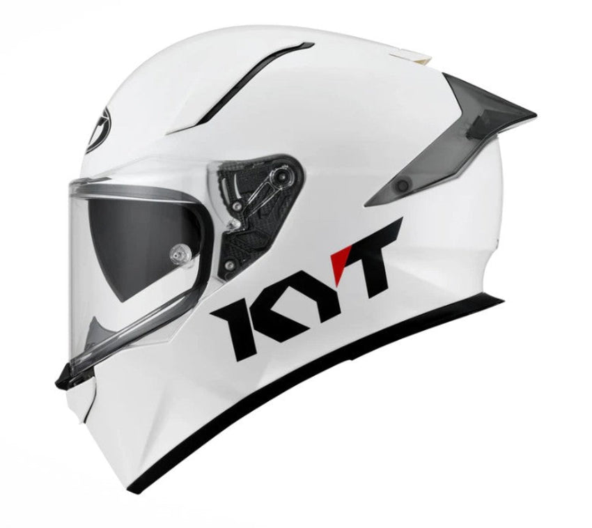 White motorcycle helmet with a brand logo on a white background