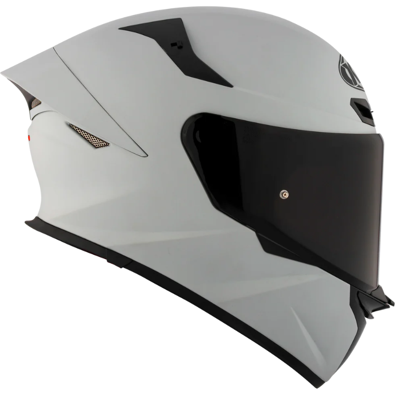 KYT TT-Revo full-face motorcycle helmet in Matte Asp Grey featuring a dark smoke visor, lightweight aerodynamic shell, advanced ventilation system, and race-inspired styling. DOT and ECE certified sport bike helmet engineered for superior comfort, protection, and performance on the street and track.