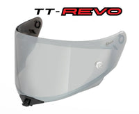 chrome tinted helmet Visor with TT-REVO logo on a white background