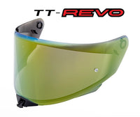 Helmet visor with 'TT-Revo' branding on a white background