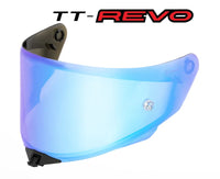 Blue visor with black bracket on a white background, featuring 'TT-Revo' branding.