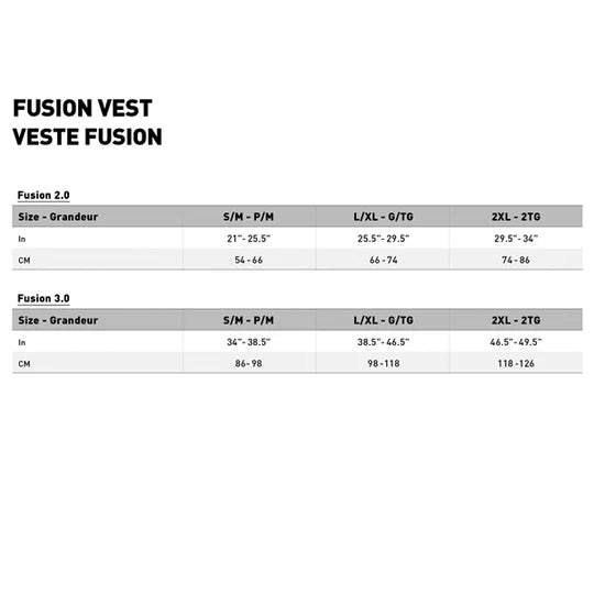 LEATT Fusion Vest 2.0 Junior Youth Protection Vest Canada Size Chart