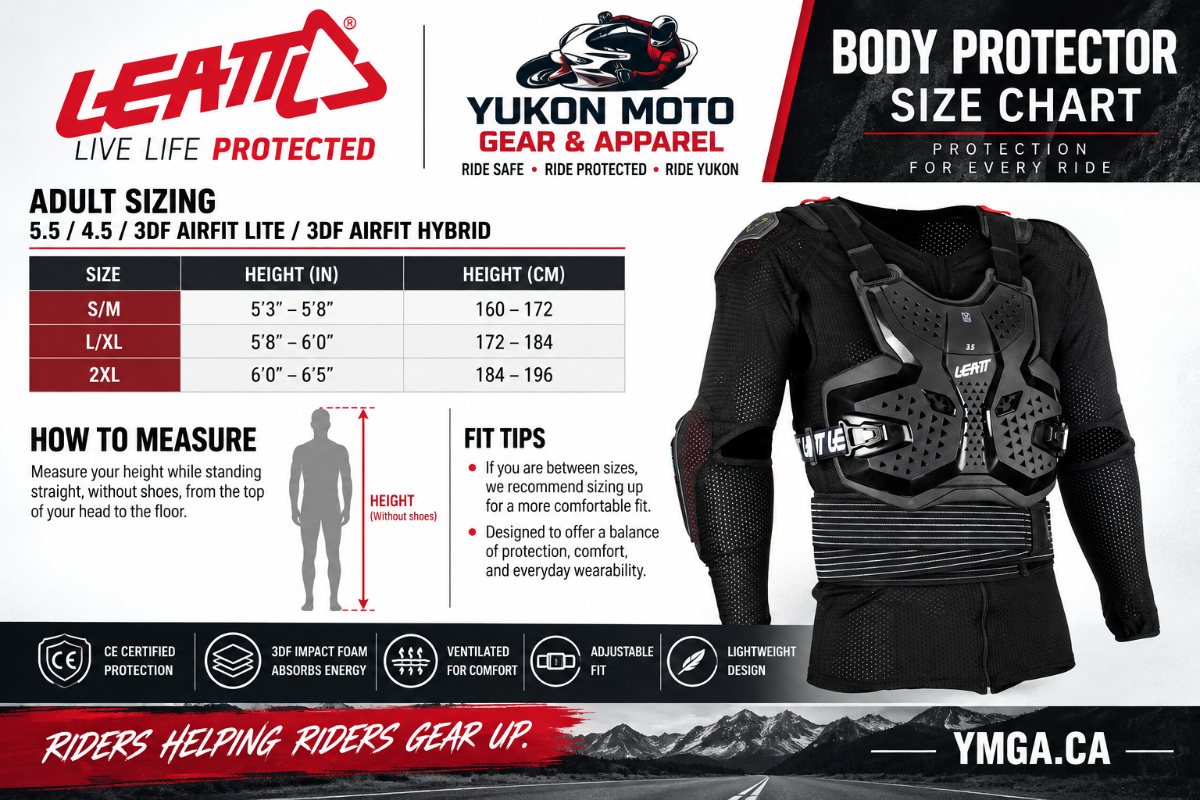 LEATT Body Protector 3.5 Unisex Canada Size Chart