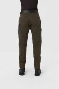 Olive green pants backside worn by a person on a white background