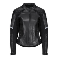 MotoGirl Black FIONA Leather Motorcycle Jacket on a white background