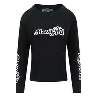 Black long-sleeve shirt with 'MotoGirl' logo on a white background