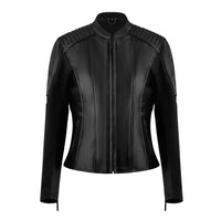 Motogirl Amelia Leather Motorcycle Jacket in black with a white background
