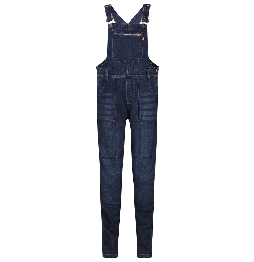Motorgirl Daisy blue denim overalls on a white background