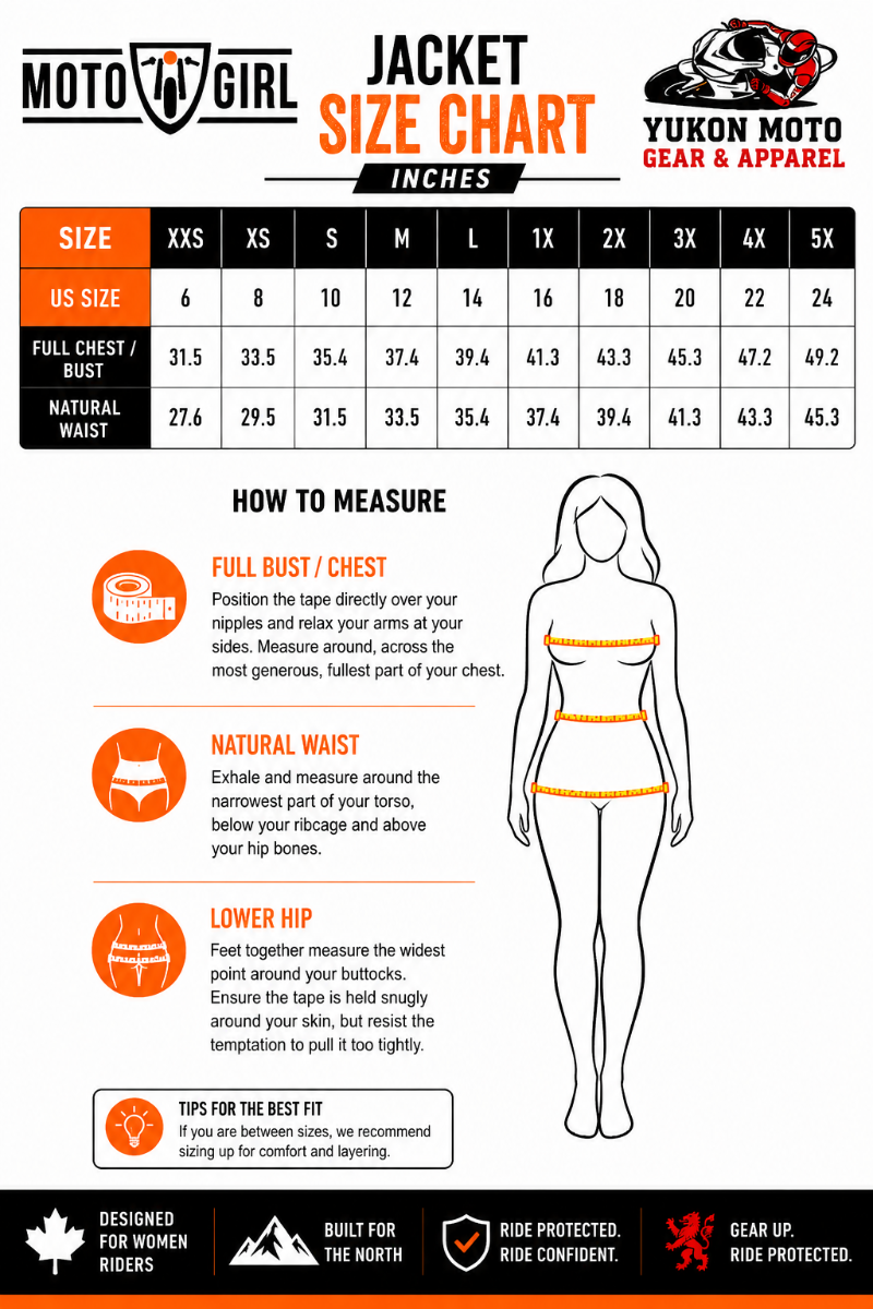 MotoGirl Mid-Layer Jacket Canada Size Chart