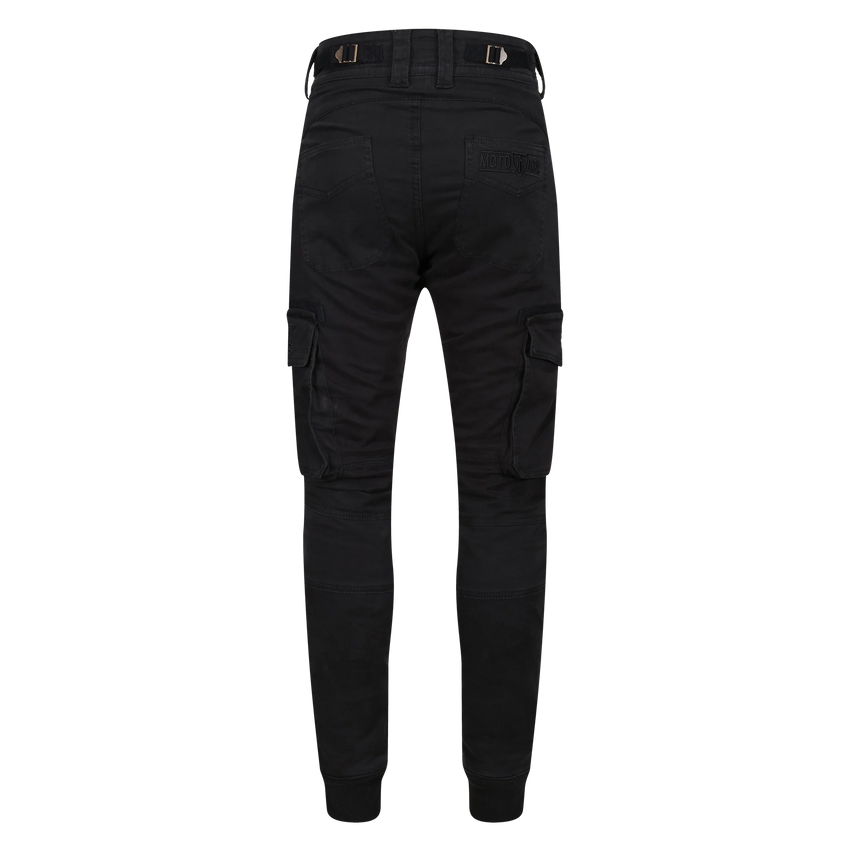Black cargo pants on a white background