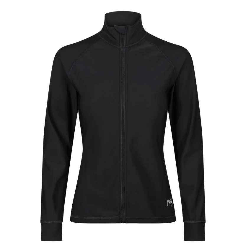 A black MotoGirl mid-layer jacket with a front zipper, designed to be worn under motorcycle gear for extra warmth.
