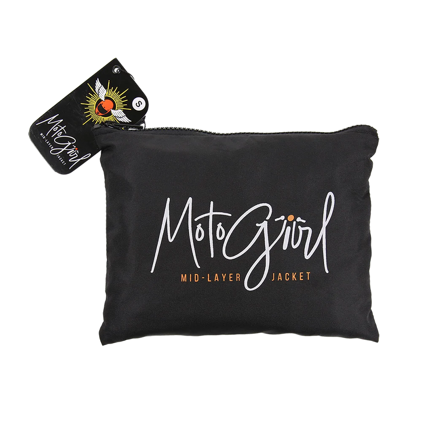 a branded Motogirl Mid Layer Jacket carry pouch