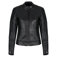 Motogirl Valerie Black leather jacket on a white background
