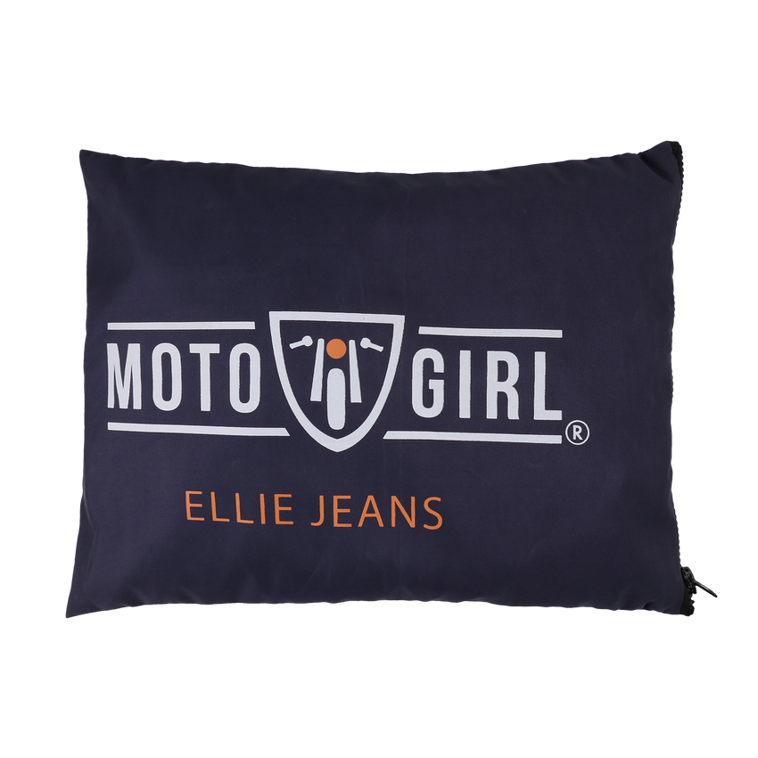 A blue Motogirl  Ellie Jeans branded bag