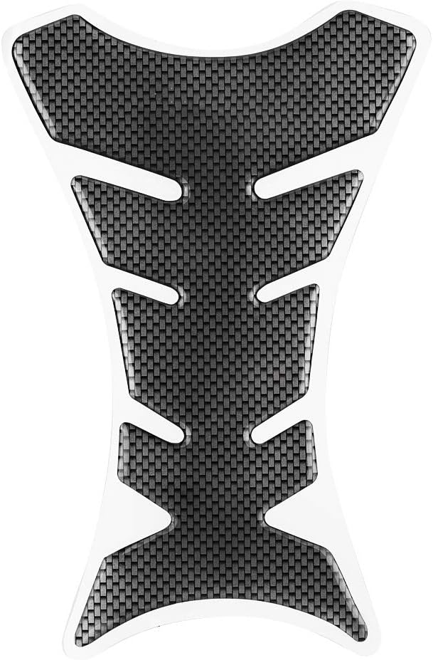 Universal motorcycle fuel tank protector pad with carbon fiber look finish. Self-adhesive gas tank protector helps prevent scratches, zipper scuffs, and paint wear while enhancing the look of sport, touring, adventure, and cruiser motorcycles. Available in Canada from Yukon Moto Gear & Apparel.