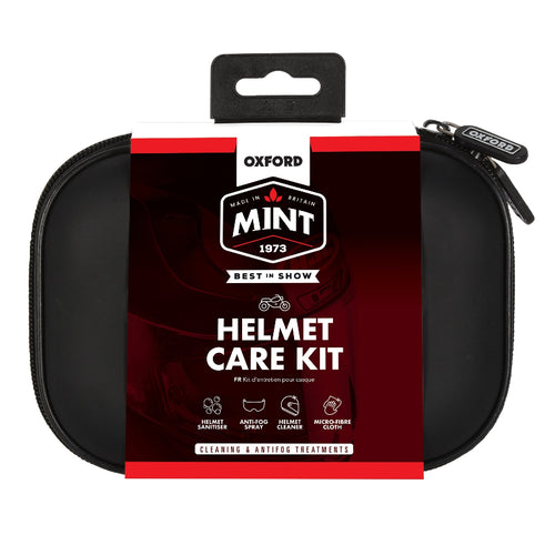Helmet care kit packaging with Oxford logo on a white background