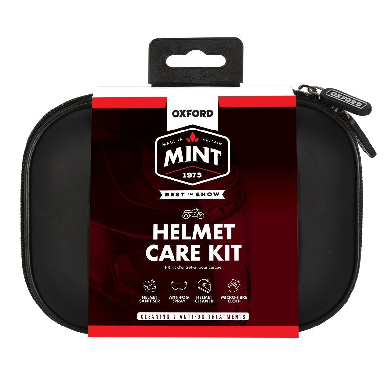 Helmet care kit packaging with Oxford logo on a white background