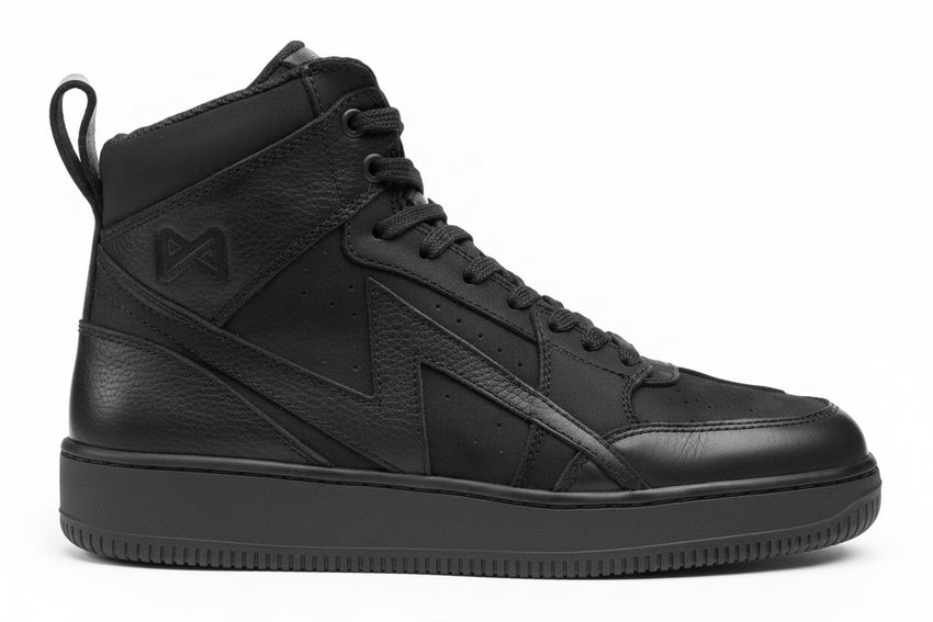 Pando Moto APEX Motorcycle black high-top sneakers on a white background