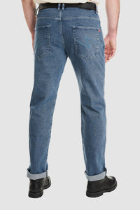 Pando Moto "James" Motorcycle Blue jeans backside view worn by a person on a white background