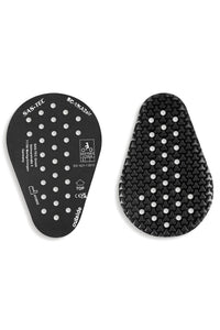 Pando Moto Black motorcycle protective soft armour pads with breathing holes on a white background