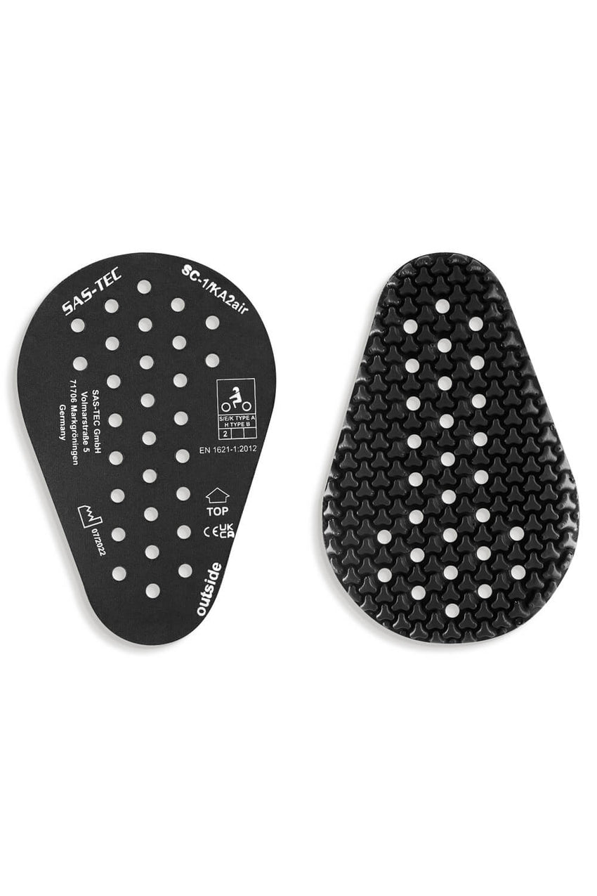 Pando Moto Black motorcycle protective soft armour pads with breathing holes on a white background