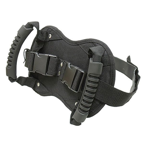 SPX branded black motorcycle passenger handle system on a white background