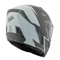 Gray and black motorcycle helmet on a white background