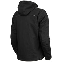 Black jacket with a hood on a white background