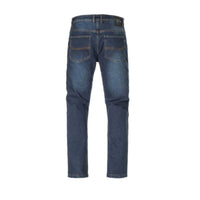 Rear view of Scorpion EXO Covert II Men's Motorcycle Jeans in Blue with reinforced protective riding denim, straight-leg fit, and classic rear pocket design. Men's motorcycle riding jeans available in Canada from Yukon Moto Gear & Apparel.
