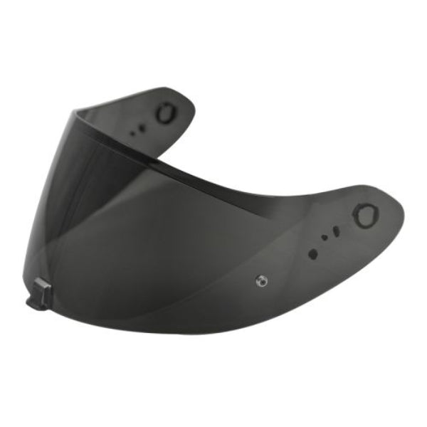 A dark smoke tinted face shield for a Scorpion EXO R420 helmet.
