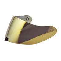 A gold tinted face shield for a Scorpion EXO R420 helmet.