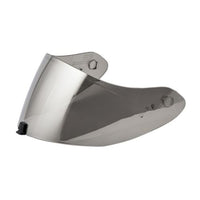 A silver tinted face shield for a Scorpion EXO R420 helmet.