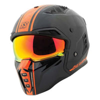 Black speed & strength SS2450 Soul Shaker motorcycle helmet with orange accents on a white background