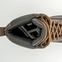 Close-up top view of the Speed and Strength CALL TO ARMS Motorcycle Boot highlighting the padded ankle collar, breathable mesh lining, cushioned interior, and lace-up opening. Designed to provide all-day riding comfort, secure fit, and enhanced support for commuting, touring, and everyday motorcycle use.