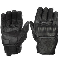 A pair of black Speed and Strength Twist of Fate leather gloves  in black with knuckle protectors and perforated panels.