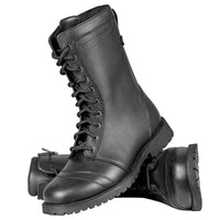 Speed and Strength Women's Fast Times Motorcycle Boot in black, mid calf height with laces on a white background