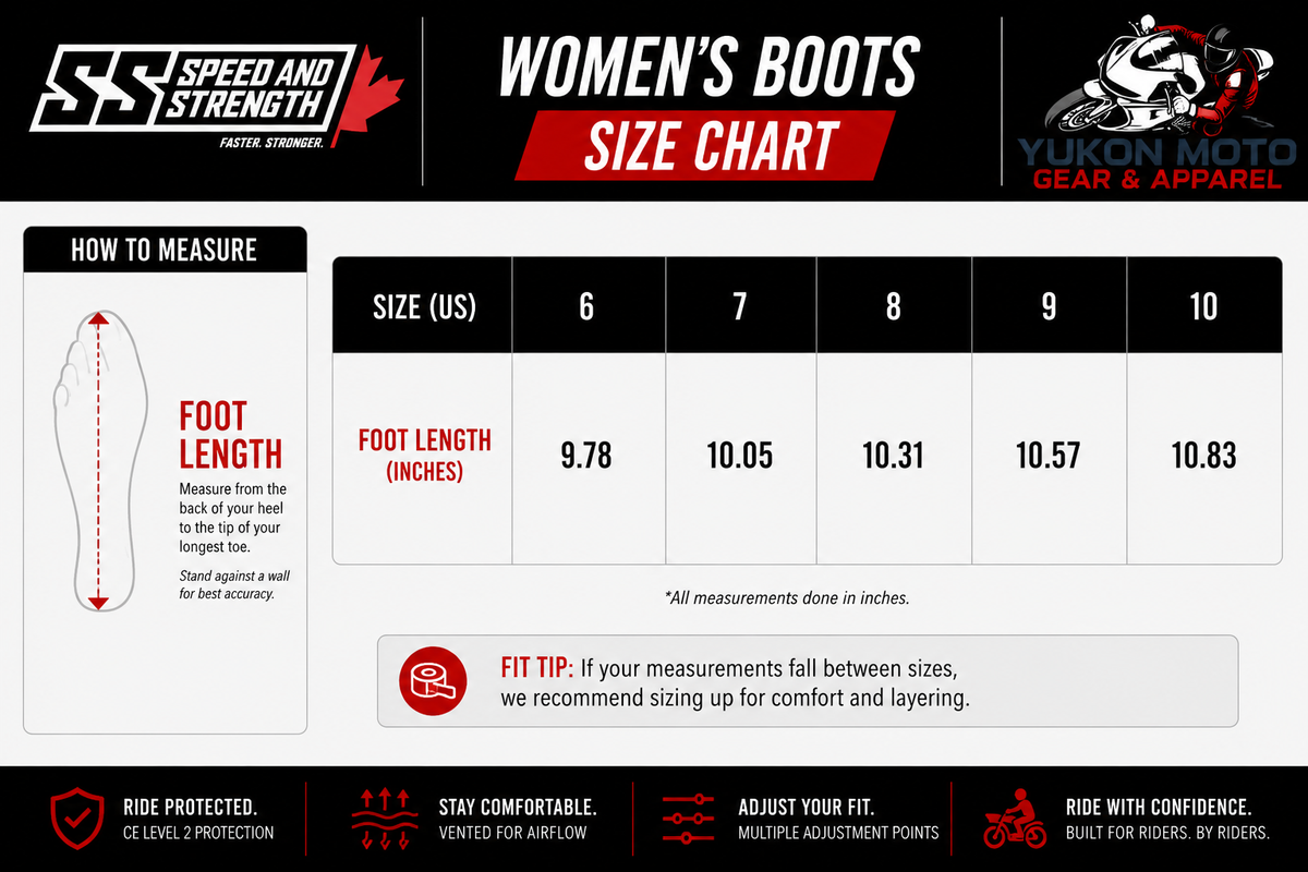 Speed and Strength® FAST TIMES™ Women’s Motorcycle Boots Canada Size Chart