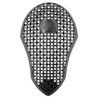 Black honeycomb-patterned motorcycle armour pad on a white background