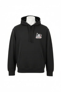 Black hoodie with a YMGA logo on a white background