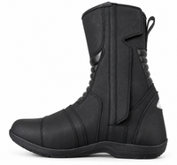 A black mid-calf protective boot with a side zipper, lace-up front, and heel pull tab, shown from a side profile on a white background.