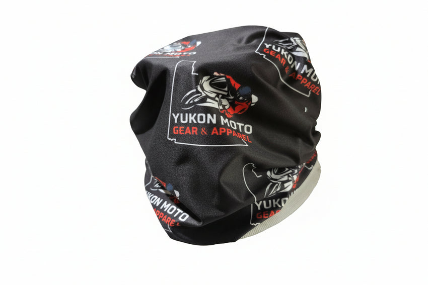 a motorcycle buff in black with multiple YMGA logo's
